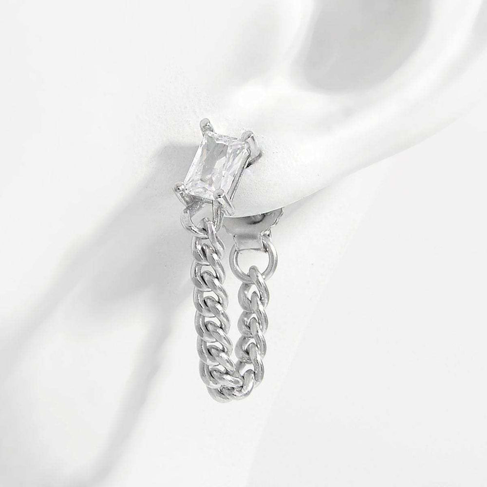 925 Sterling Silver Zircon Chain Earrings - Trendsi - Flyclothing LLC