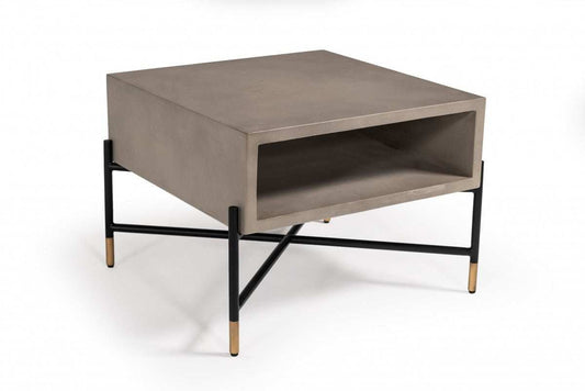 Modern Gray Concrete and Black Metal Coffee Table - Homeroots - Flyclothing LLC