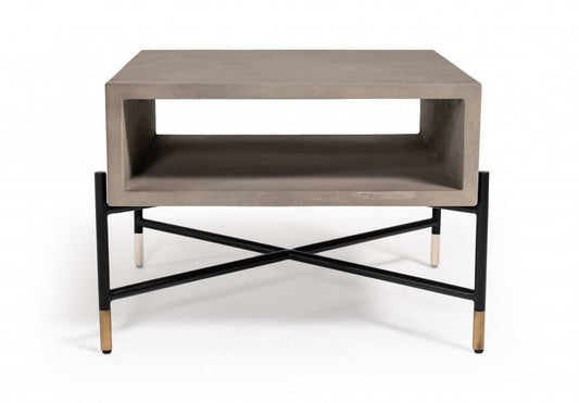 Modern Gray Concrete and Black Metal Coffee Table - Homeroots - Flyclothing LLC