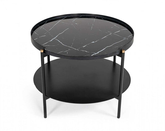 Modern Black Marble Painted Round Metal Coffee Table - Homeroots - Flyclothing LLC