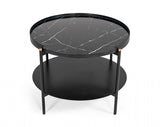 Modern Black Marble Painted Round Metal Coffee Table - Homeroots
