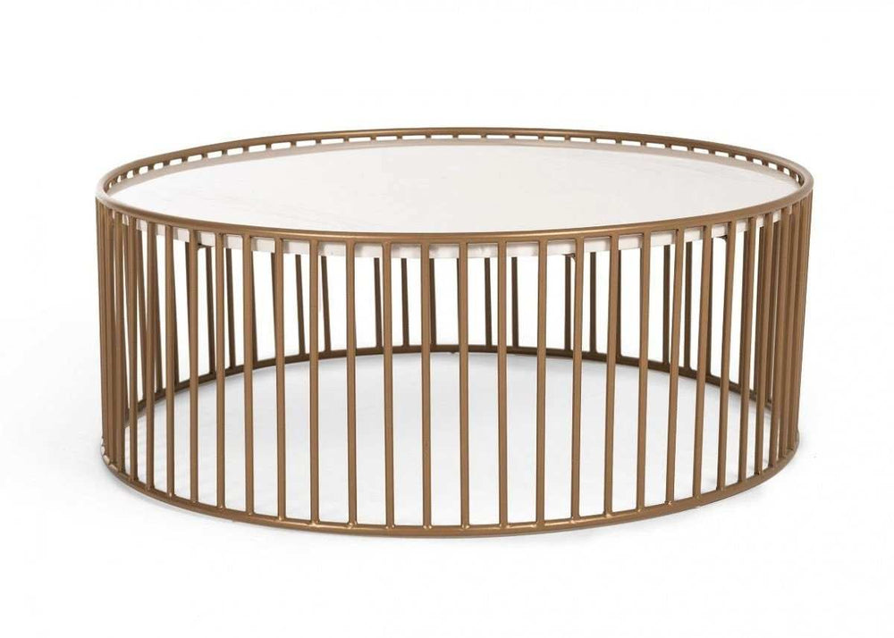 Modern Round White and Gold Faux Marble Coffee Table - Homeroots - Flyclothing LLC