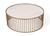 Modern Round White and Gold Faux Marble Coffee Table - Homeroots