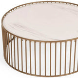 Modern Round White and Gold Faux Marble Coffee Table - Homeroots - Flyclothing LLC
