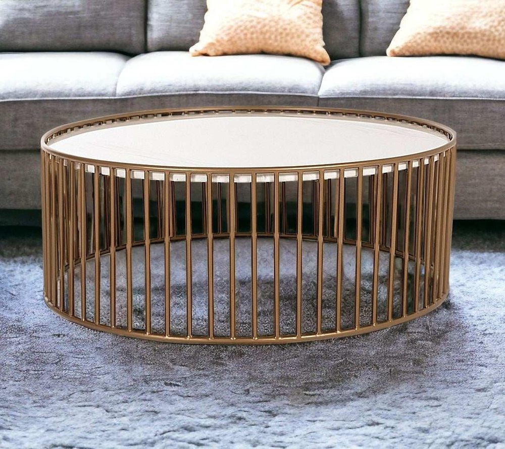 Modern Round White and Gold Faux Marble Coffee Table - Homeroots - Flyclothing LLC
