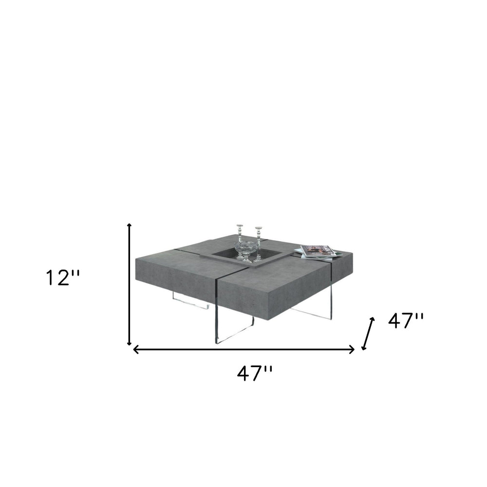 47" Gray And Clear Concrete And Glass Square Coffee Table - Homeroots - Flyclothing LLC