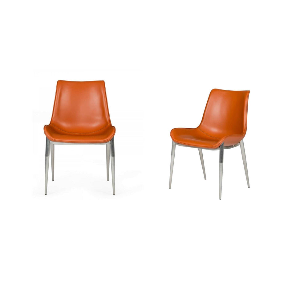 Set of Two Cognac Faux Leather Modern Dining Chairs - Homeroots - Flyclothing LLC