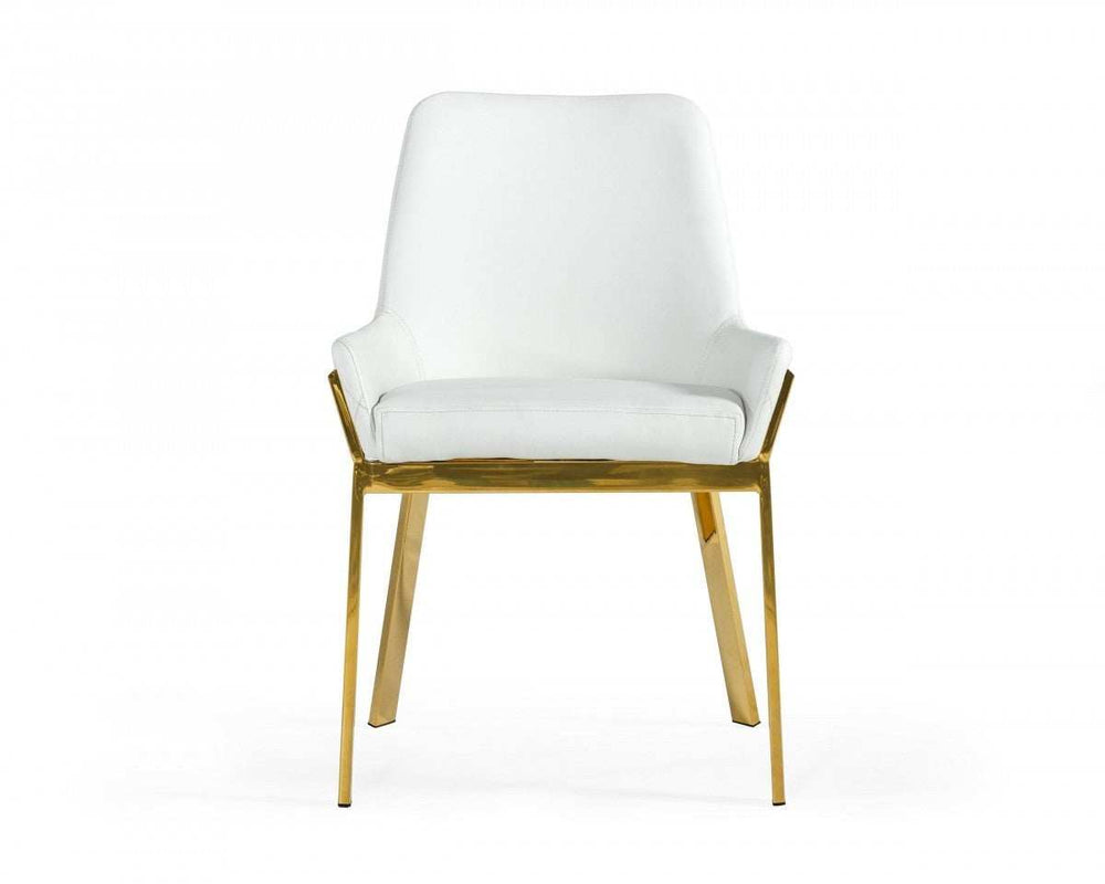 White And Gold Upholstered Faux Leather Dining Arm Chair - Homeroots - Flyclothing LLC