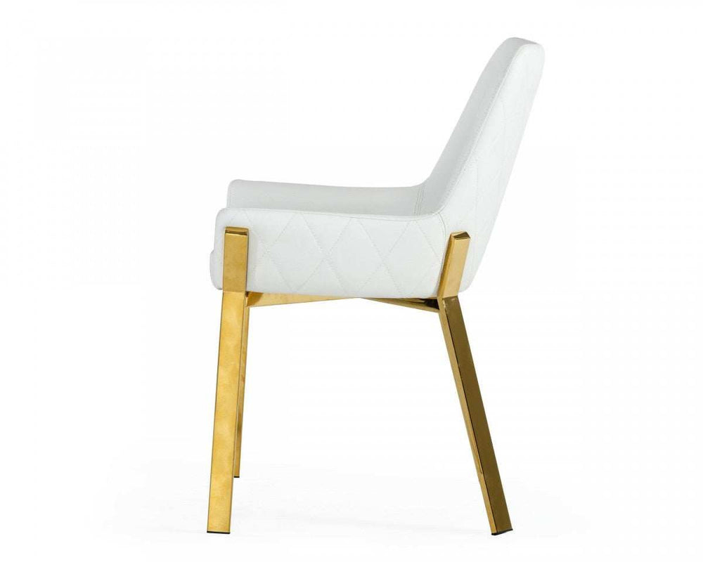 White And Gold Upholstered Faux Leather Dining Arm Chair - Homeroots - Flyclothing LLC