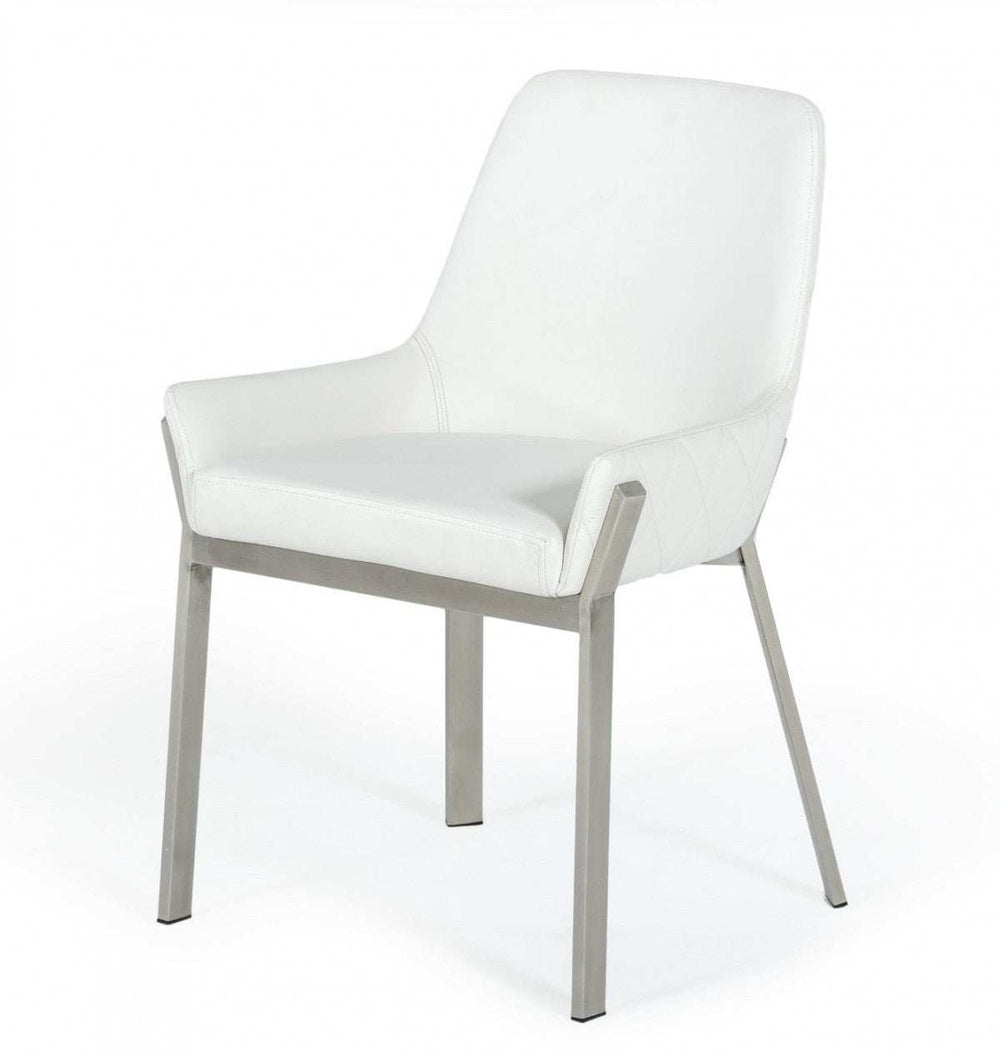 White Brushed Stainless Steel Dining Chair - Homeroots - Flyclothing LLC