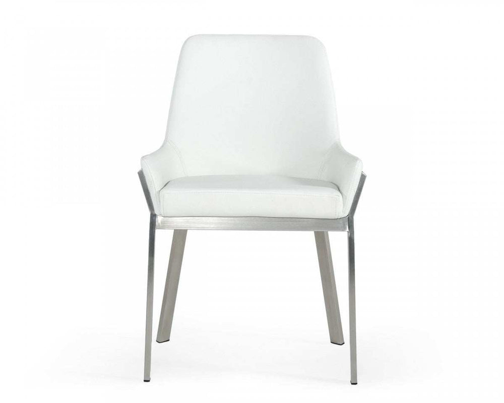 White Brushed Stainless Steel Dining Chair - Homeroots - Flyclothing LLC