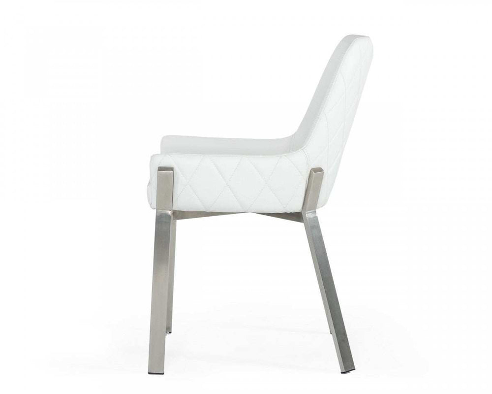 White Brushed Stainless Steel Dining Chair - Homeroots - Flyclothing LLC
