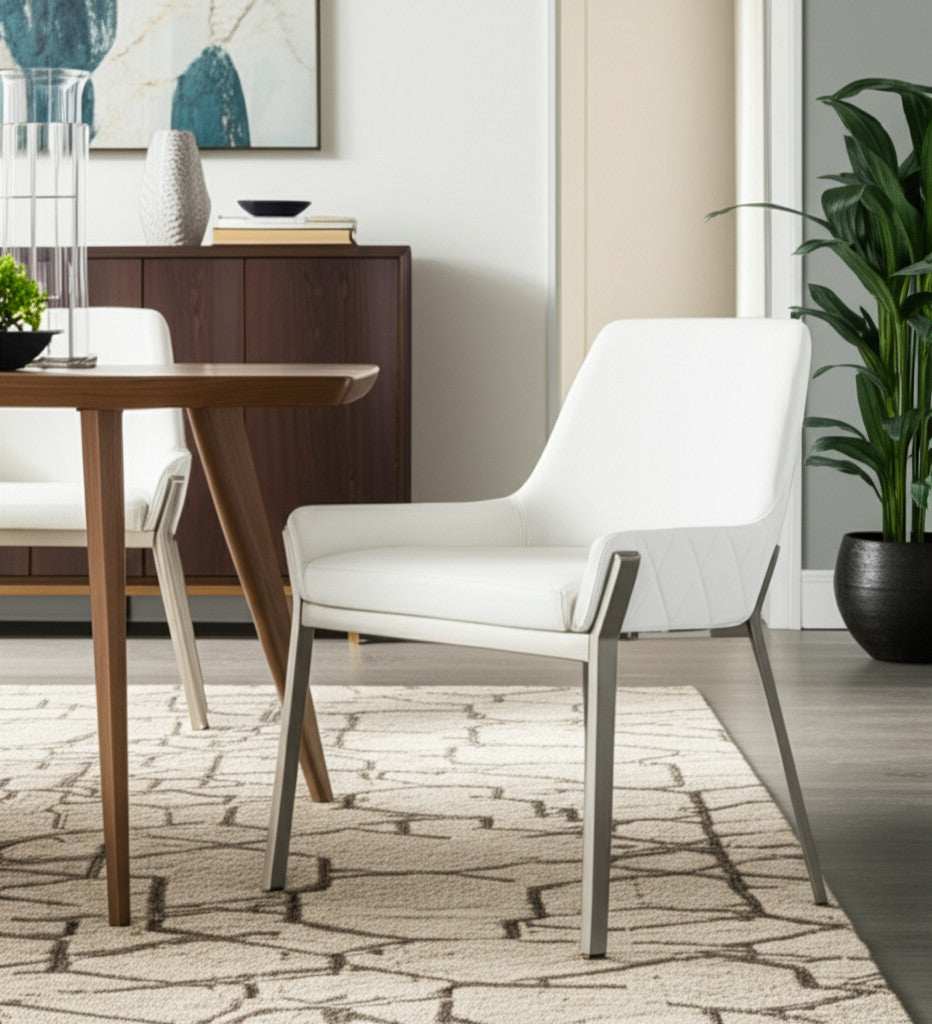 White Brushed Stainless Steel Dining Chair - Homeroots - Flyclothing LLC