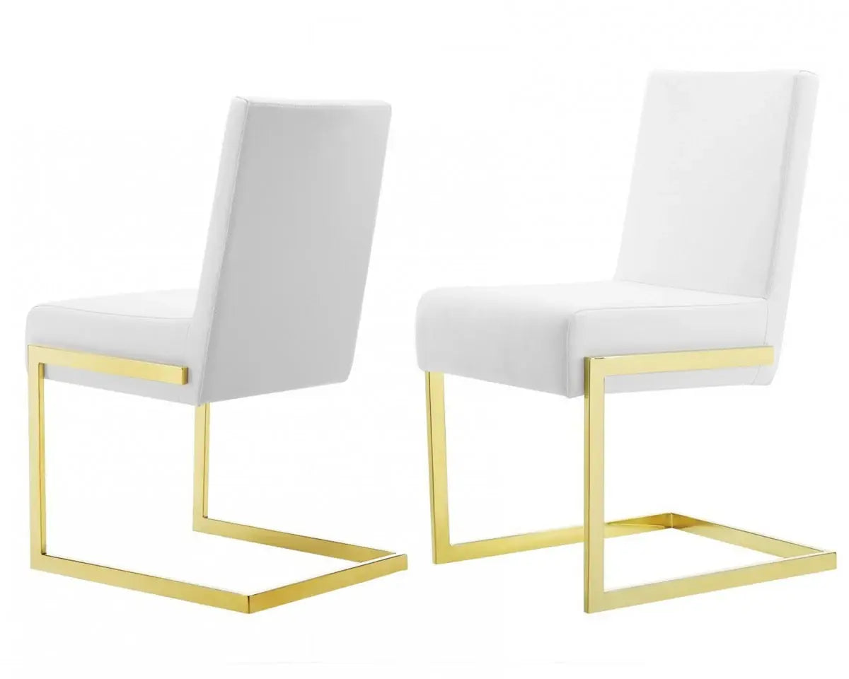 Set of Two White Gold Modern Dining Chairs - Homeroots - Flyclothing LLC