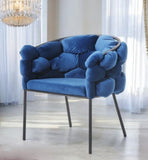 Blue Geo Velvet and Black Velvet Dining Chair - Homeroots