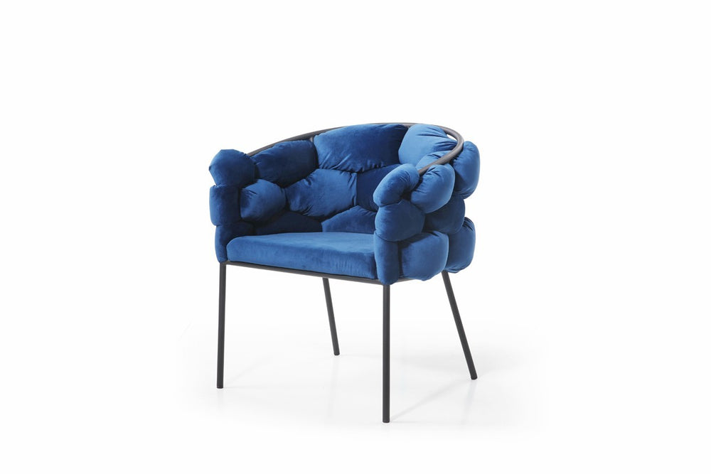 Blue Geo Velvet and Black Velvet Dining Chair - Homeroots