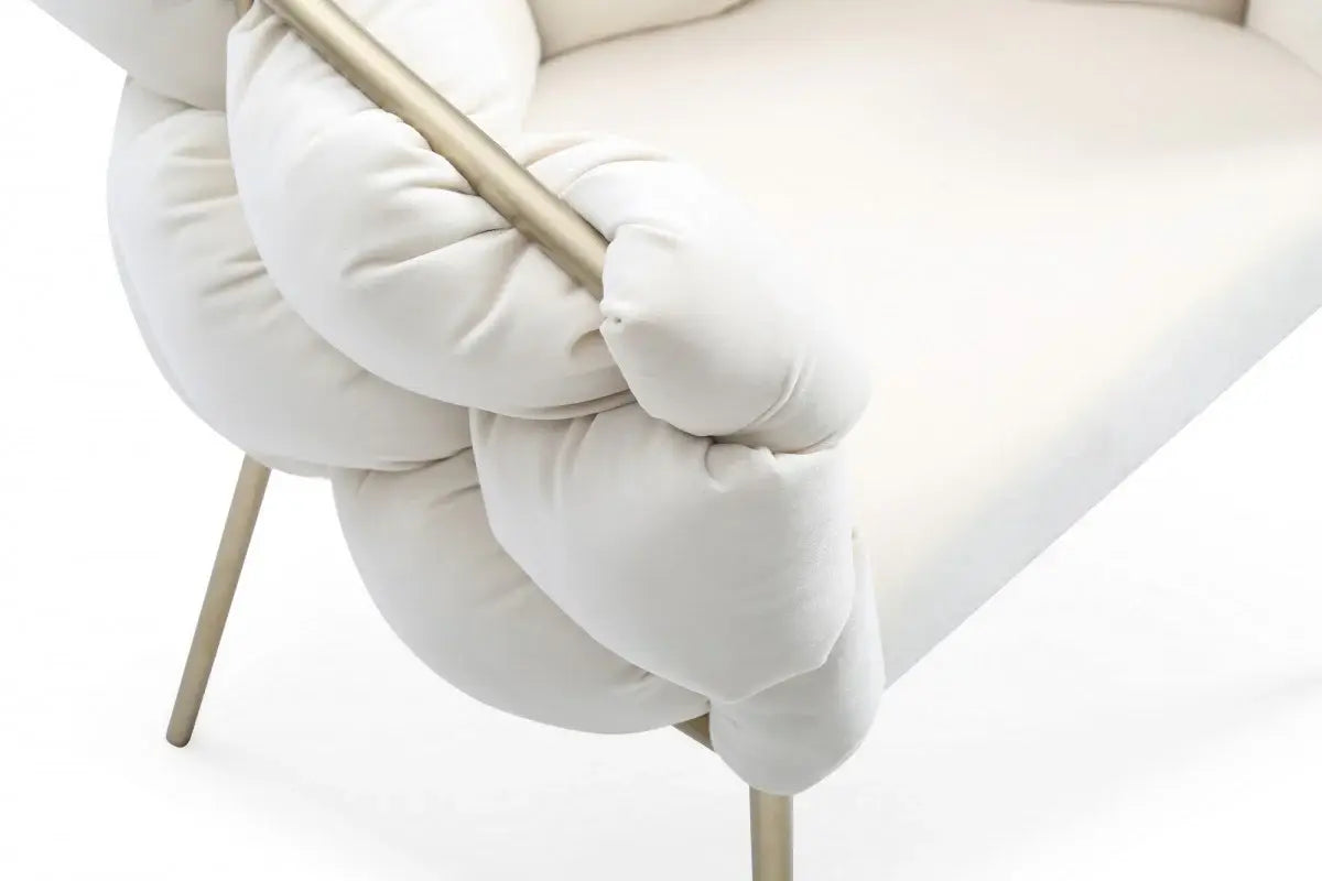 White Geo Velvet and Brushed Brass Velvet Dining Chair - Homeroots - Flyclothing LLC