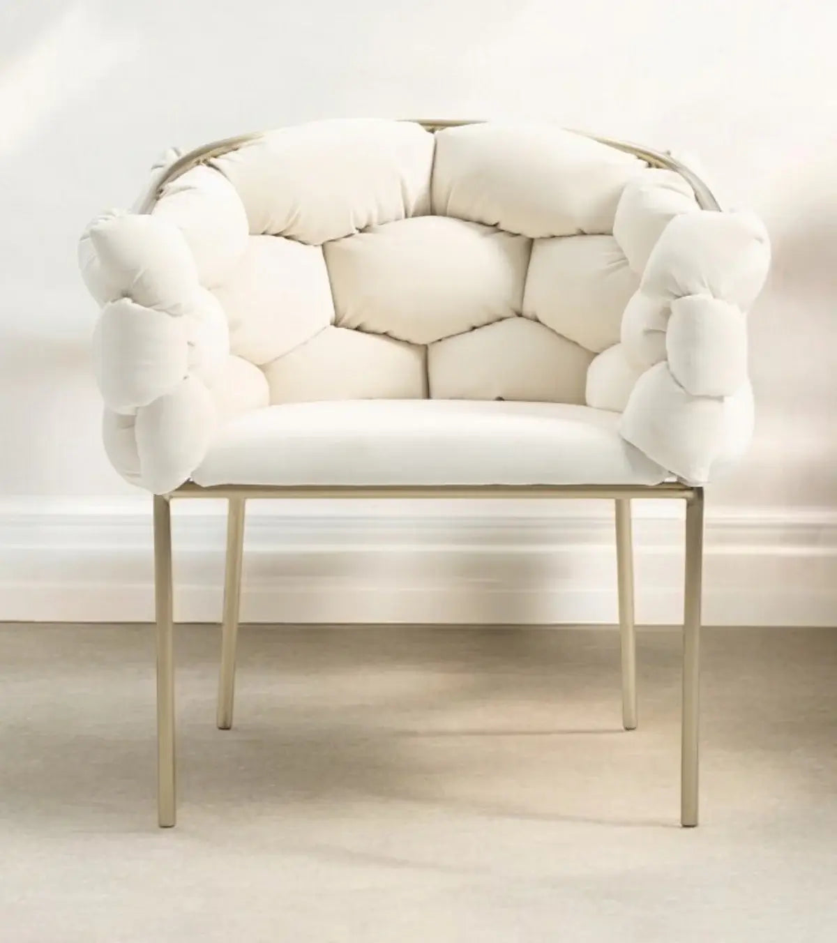 White Geo Velvet and Brushed Brass Velvet Dining Chair - Homeroots - Flyclothing LLC