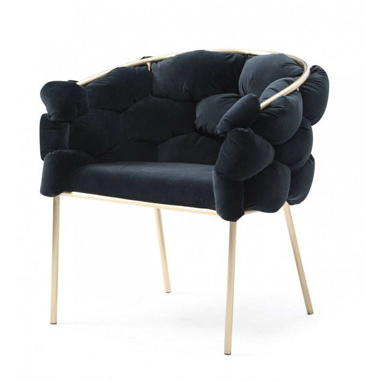 Black Geo Velvet and Brushed Brass Velvet Dining Chair - Homeroots - Flyclothing LLC