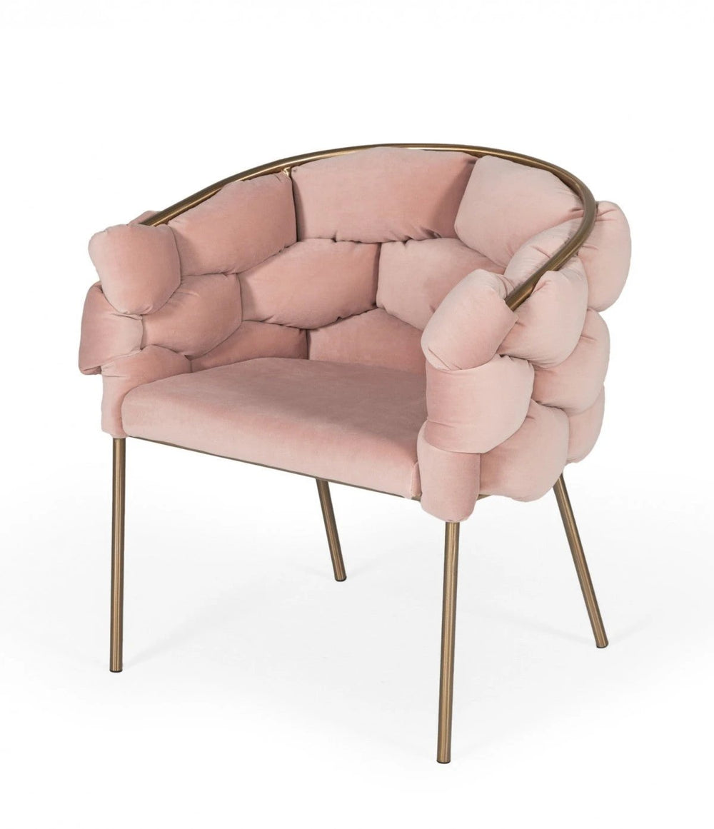 Pink Geo Velvet and Brushed Brass Velvet Dining Chair - Homeroots