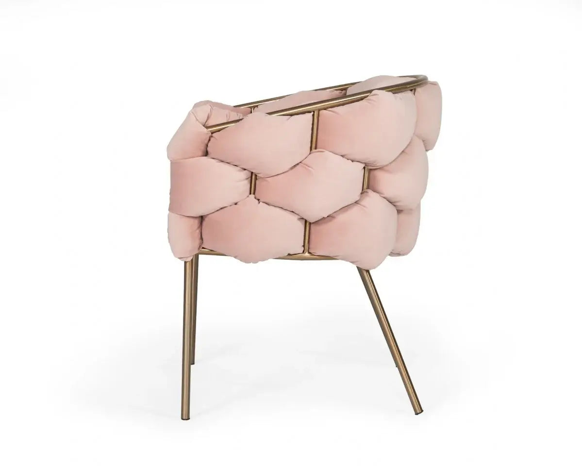 Pink Geo Velvet and Brushed Brass Velvet Dining Chair - Homeroots - Flyclothing LLC