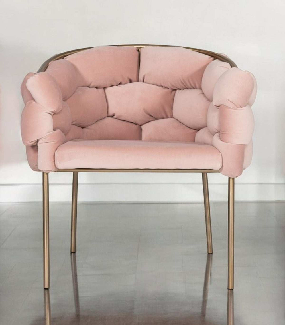 Pink Geo Velvet and Brushed Brass Velvet Dining Chair - Homeroots - Flyclothing LLC