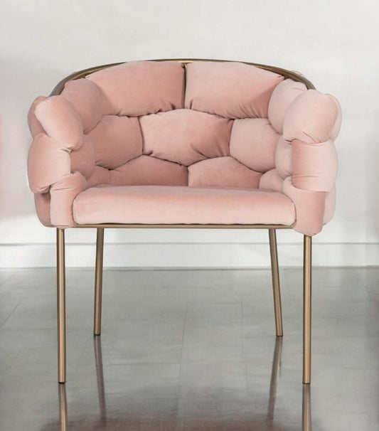 Pink Geo Velvet and Brushed Brass Velvet Dining Chair - Homeroots - Flyclothing LLC