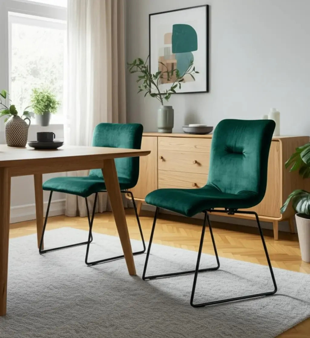 Set of Two Emerald Green Velvet Dining Chairs - Homeroots - Flyclothing LLC