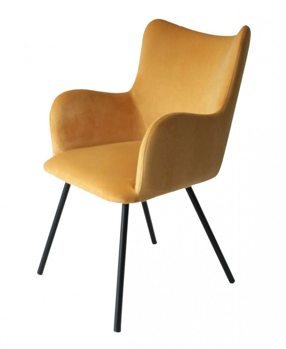 Yellow Curvy Velvet and Black Modern Dining Chair - Homeroots - Flyclothing LLC