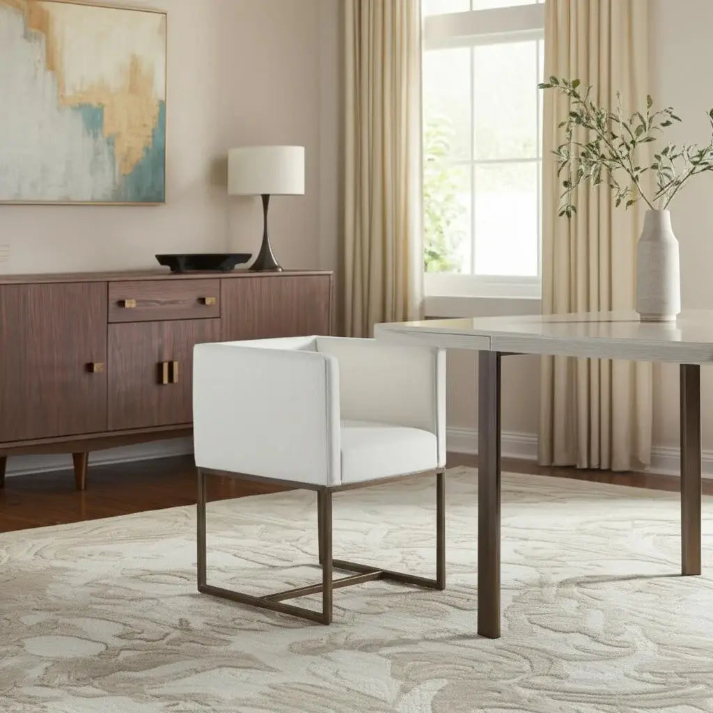 White Antique Velvet Brass Dining Chair - Homeroots - Flyclothing LLC