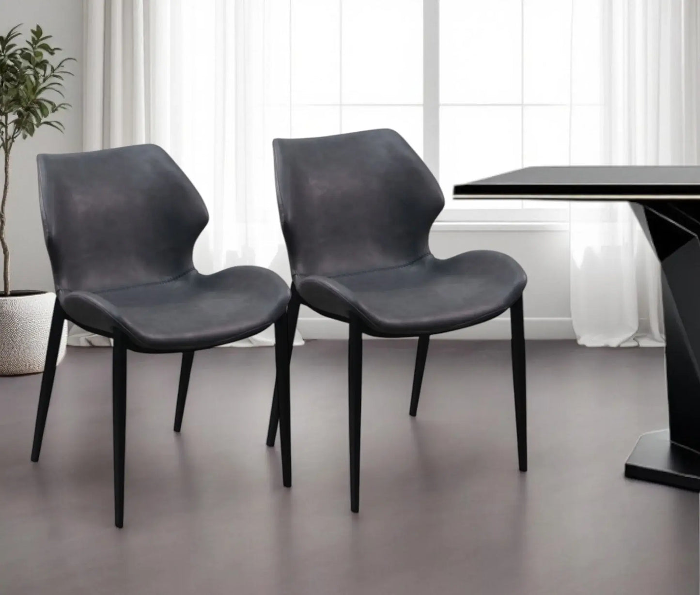 Set of Two Gray And Black Upholstered Faux Leather Wing Back Dining Side Chairs - Homeroots - Flyclothing LLC