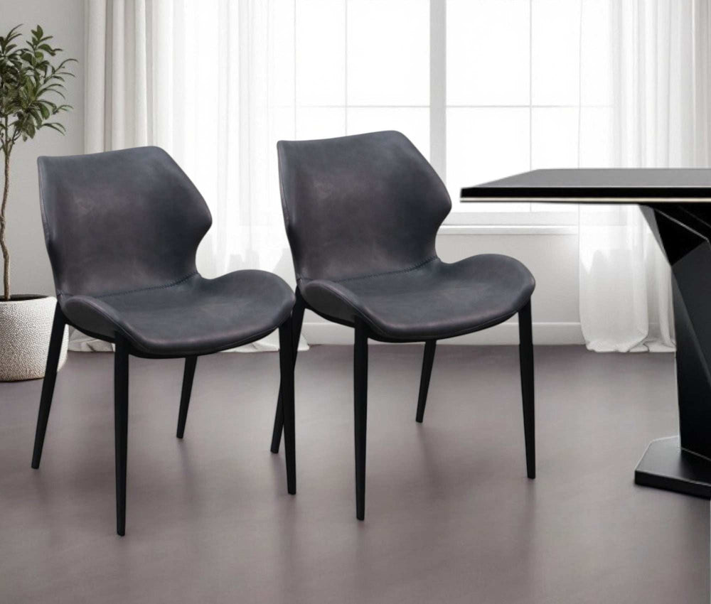 Set of Two Gray And Black Upholstered Faux Leather Wing Back Dining Side Chairs - Homeroots - Flyclothing LLC