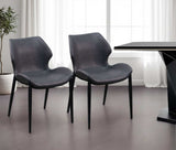Set of Two Gray And Black Upholstered Faux Leather Wing Back Dining Side Chairs - Homeroots - Flyclothing LLC