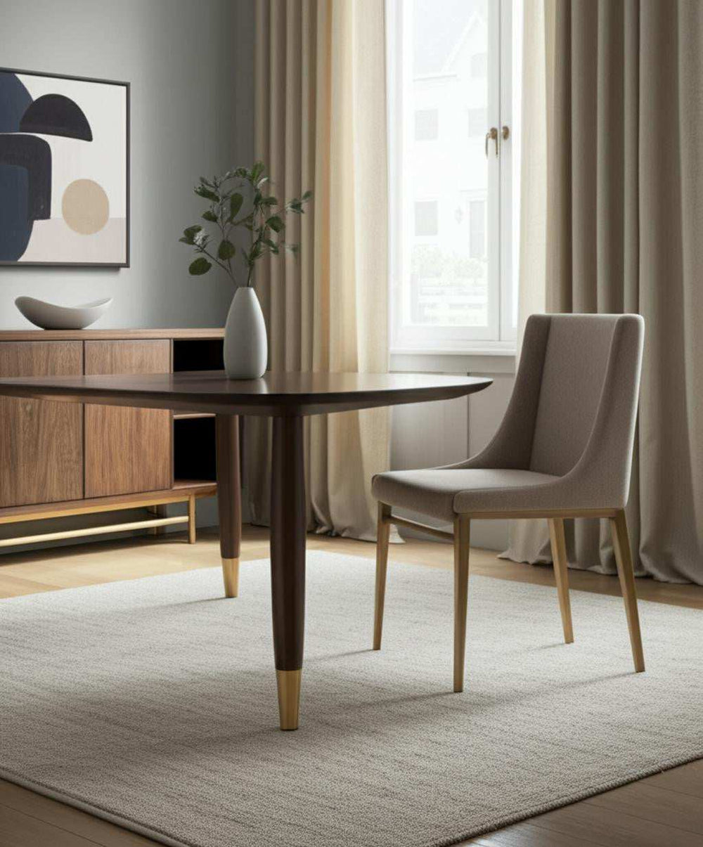 Set of Two Beige Brass Contemporary Dining Chairs - Homeroots - Flyclothing LLC