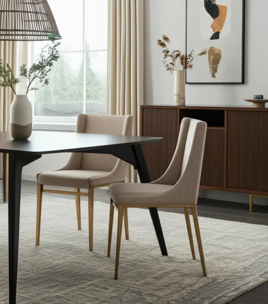 Set of Two Beige Brass Contemporary Dining Chairs - Homeroots - Flyclothing LLC
