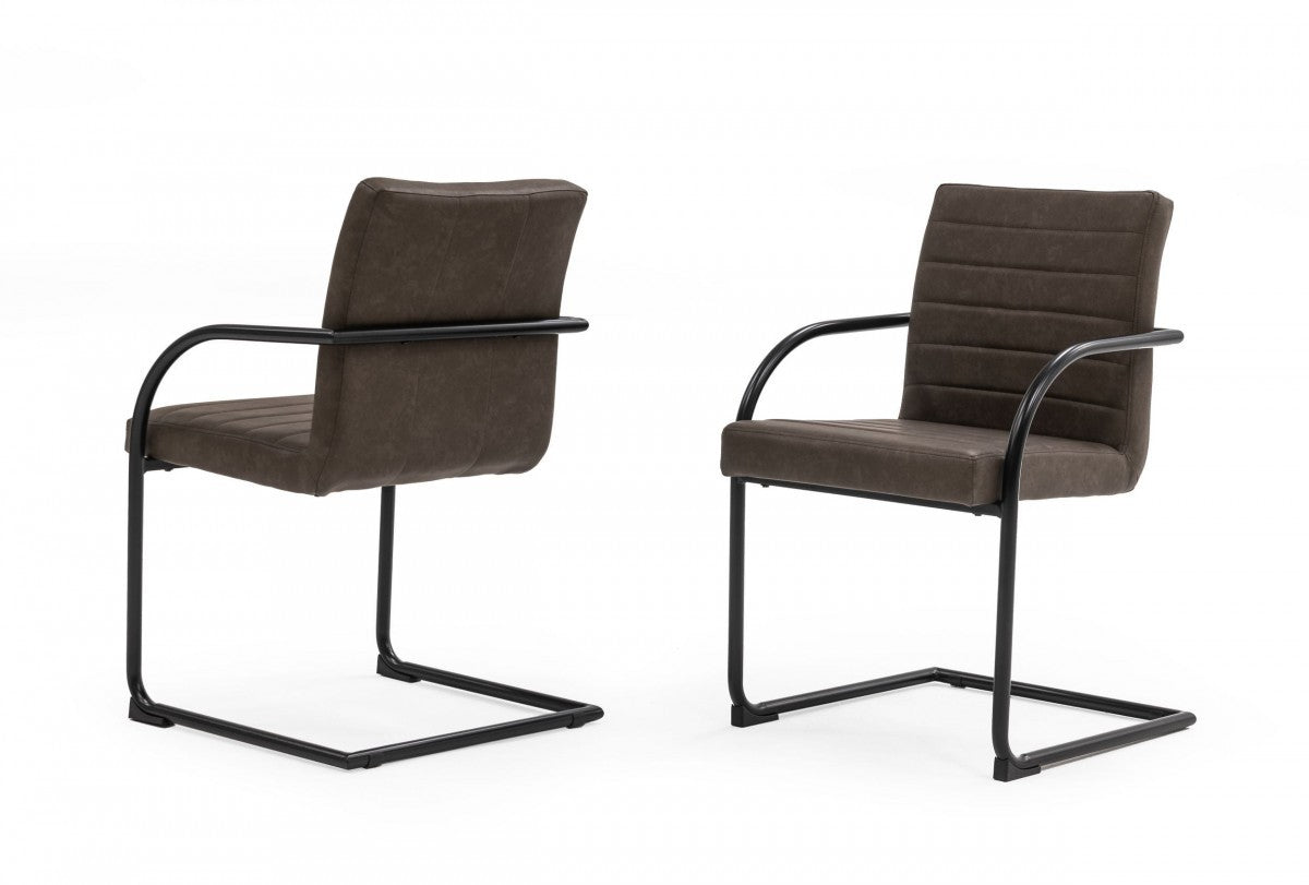 Set of Two Brown Faux Leather Industrial Dining Chairs - Homeroots - Flyclothing LLC