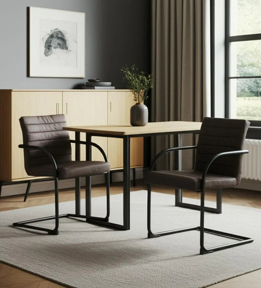 Set of Two Brown Faux Leather Industrial Dining Chairs - Homeroots - Flyclothing LLC