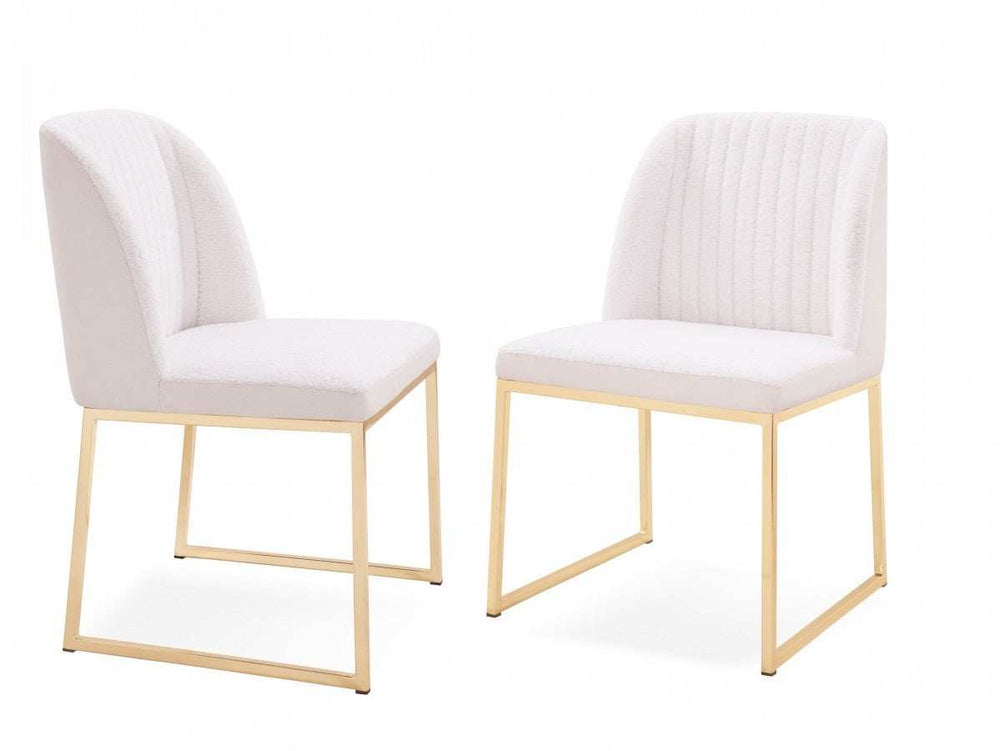 Set of Two White Gold Faux Leather Fabric Dining Chairs - Homeroots - Flyclothing LLC