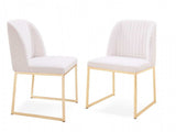 Set of Two White Gold Faux Leather Fabric Dining Chairs - Homeroots - Flyclothing LLC