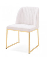 Set of Two White Gold Faux Leather Fabric Dining Chairs - Homeroots - Flyclothing LLC