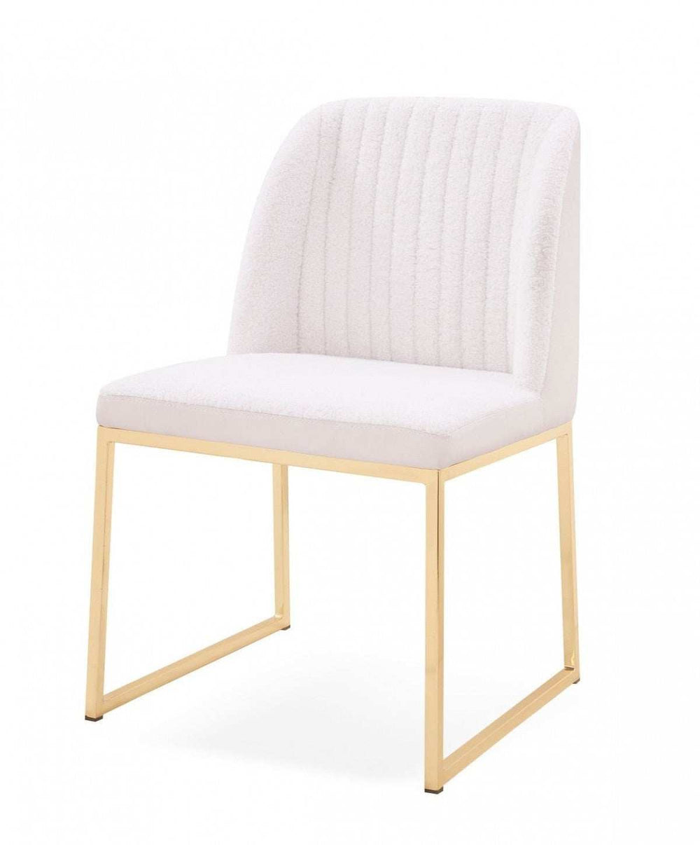 Set of Two White Gold Faux Leather Fabric Dining Chairs - Homeroots - Flyclothing LLC