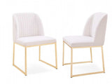 Set of Two White Gold Faux Leather Fabric Dining Chairs - Homeroots - Flyclothing LLC