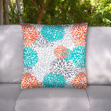 17" White Gray and Teal Floral Indoor Outdoor Throw Pillow Cover - Homeroots
