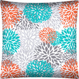 17" White Gray and Teal Floral Indoor Outdoor Throw Pillow Cover