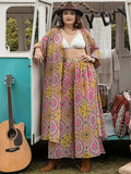 Plus Size Printed Open Front Cover Up and Pants Set - Trendsi - Flyclothing LLC