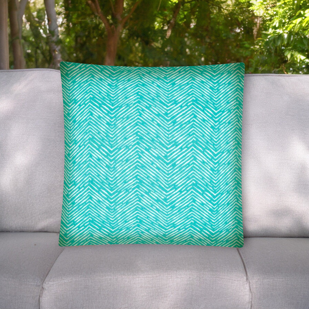 17" Turquoise and White Chevron Indoor Outdoor Throw Pillow Cover - Homeroots
