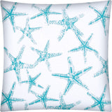 17" Turquoise and White Starfish Indoor Outdoor Throw Pillow Cover - Homeroots