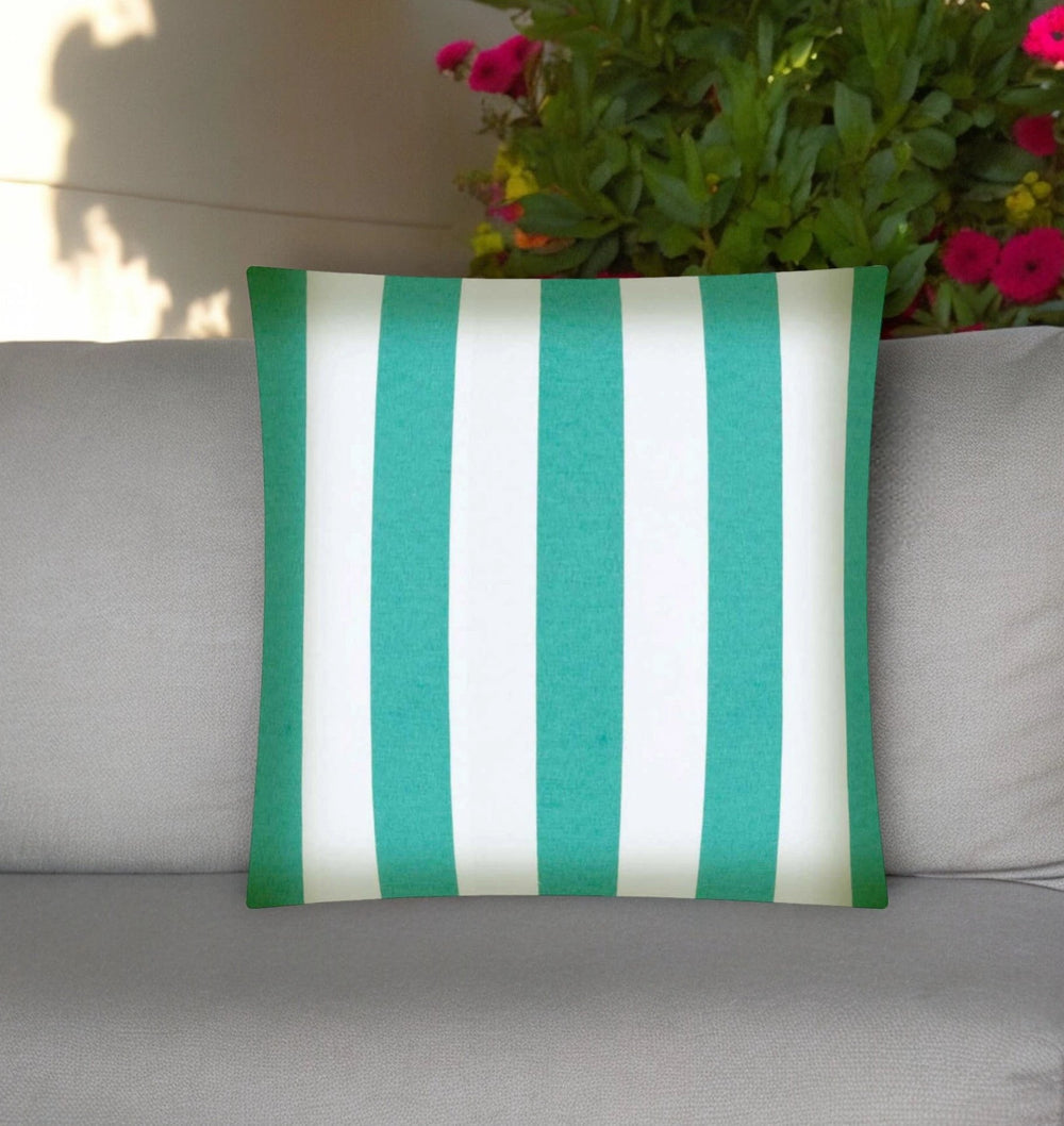 17" Turquoise and White Striped Indoor Outdoor Throw Pillow Cover - Homeroots