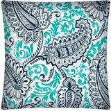 17" Turquoise Navy and White Paisley Indoor Outdoor Throw Pillow Cover - Homeroots