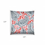 17" Coral Navy and White Paisley Indoor Outdoor Throw Pillow Cover - Homeroots